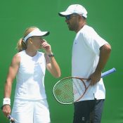 Andrew Florent (R) in mixed doubles action with Nicole Pratt at Australian Open 2003; Getty Images