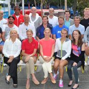 Andrew Florent (middle row, third from left) participated in the Australian Open 2014 legends event; Getty Images