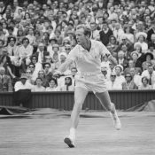 Fred Stolle in action during the 1963 Wimbledon Championships. [Photo: Evening Standard/Hulton Archive/Getty Images]