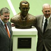 Geoff Pollard celebrates Brian Tobin's induction into the Australian Tennis Hall of Fame.