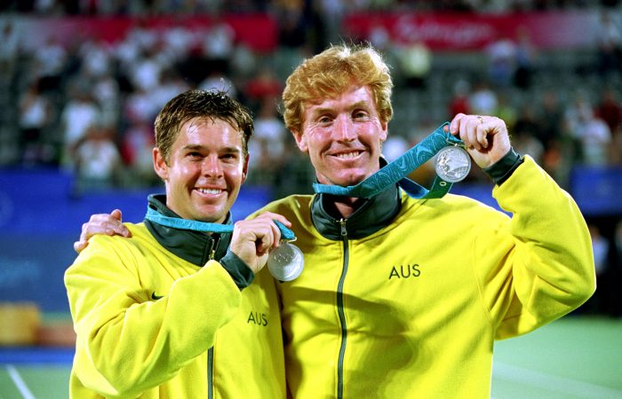 Australia's Todd Woodbridge and Mark Woodforde with their Olympic silver medals won in Sydney in 2000. Picture: Getty Images Australia's Todd Woodbridge and Mark Woodforde with their Olympic silver medals won in Sydney in 2000. Picture: Getty Images