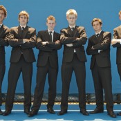 Young Australian prospects (L-R) Thanasi Kokkinakis, Ben Mitchell, Blake Mott, Luke Saville, Jacob Grills and Harry Bourchier get suited up at Melbourne Park ahead of the Newcombe Medal; Emily Mogic.