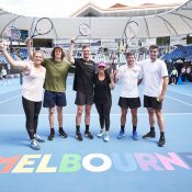 PROUD: A Glam Slam celebration at Australian Open 2020 saw Casey Dellacqua, middle, return to court in a celebrity match. Picture: Tennis Australia PROUD: A Glam Slam celebration at Australian Open 2020 saw Casey Dellacqua, middle, return to court in a celebrity match. Picture: Tennis Australia