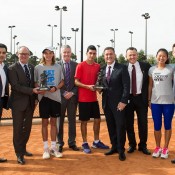(L-R) Umit Oraloglu, Michael Annett, Matthew Romios, Craig Tiley, Ismail Bagdas, John Eren, Oscar Yildiz, Jeanette Lin and Todd Woodbridge; Elizabeth Xue Bai