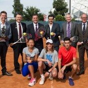 Attending the launch of the 2015 Gallipoli Youth Cup at Melbourne Park were (back row, L-R) Todd Woodbridge, GYC Ambassador Oscar Yildiz, Victorian
Minister for Sport Hon John Eren, GYC founder Umit Oraloglu, Tennis Australia CEO Craig Tiley, RSL Victoria CEO Michael
Annett and (front row, L-r) competitors Jeanette Lin, Matthew Romios and Ismail Bagdas; pic credit/Elizabeth Xue Bai