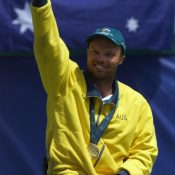 David Hall celebrates his Paralympic gold medal win at Sydney 2000; Getty Images
