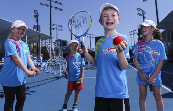 2019 Australian Open: Commercial & Marketing Brief MELBOURNE, AUSTRALIA - JANUARY 22: ANZ Hot Shots kids on court 7 during day nine of the 2019 Australian Open at Melbourne Park on January 16, 2019 in Melbourne, Australia. (Photo by Tracey Nearmy/Getty Images For Tennis Australia)
