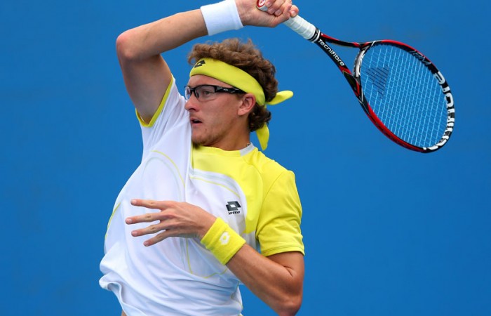 Denis Istomin Denis Istomin of Uzbekistan plays a forehand in his second round match against Andreas Seppi of Italy on Day 4 of Australian Open 2013 at Melbourne Park; Getty Images