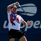James Duckworth in action during his US Open second-round loss to Dan Evans. (Getty Images)