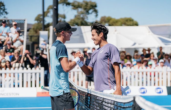 Jason Kubler and Cruz Hewitt in the Launceston final Jason Kubler (R) shakes hands with Cruz Hewitt after winning their Australian Pro Tour final in Launceston. (Photo: Nick Hanson/Tennis Australia)