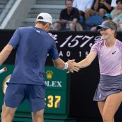 John Peers (L) and Olivia Gadecki in action during the Australian Open 2025 mixed doubles semifinals. (