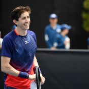 John-Patrick Smith reacts following his victory over Max Purcell in the final of the AO Play-off. (Photo: Elizabeth Bai/Tennis Australia)