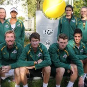 Australia's Junior Davis and Fed Cup teams in Barcelona. BACK ROW (L-R): captain Nicole Pratt, Naiktha Bains, Isabelle Wallace, Zoe Hives. FRONT ROW (L-R): captain Mark Woodforde, Harry Bouchier, Blake Mott, Thanasi Kokkinakis; Tennis Australia