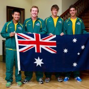 Australian Junior Davis Cup team (L-R) Li Tu, captain Mark Woodforde, Daniel Guccione and Thanasi Kokkinakis; Tennis Australia