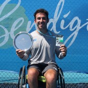 Adam Kellerman celebrates his victory at the 2015 Australian Wheelchair Tennis National Championships final in Bendigo; Tennis Australia