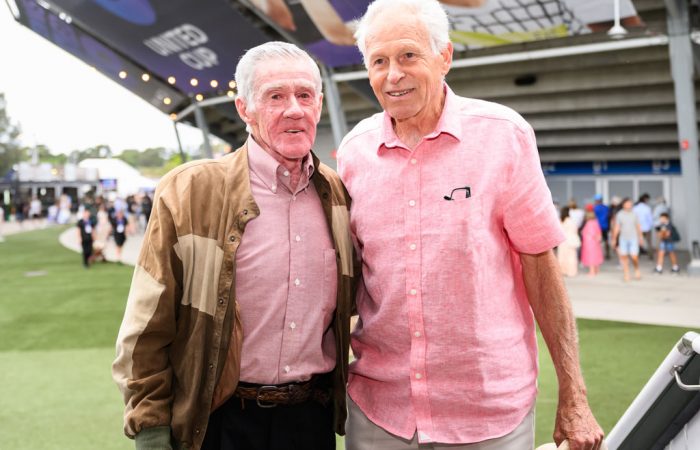 Ken-Rosewall-rt-Ken-Rosewall-Arena Ken Rosewall with Chilean captain Jaime Fillol at the United Cup.