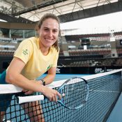 Kimberly Birrell at Brisbane's Pat Rafter Arena for the announcement of Australia's Billie Jean King Cup qualifier tie in April.