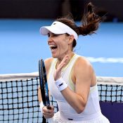 Kimberly Birrell celebrates her third-round win at the Brisbane International, putting her into her biggest career quarterfinal. (Getty Images)