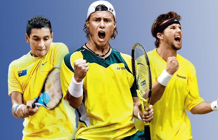 Nick Kyrgios, Lleyton Hewitt and Pat Rafter. Nick Kyrgios, Lleyton Hewitt and Pat Rafter.