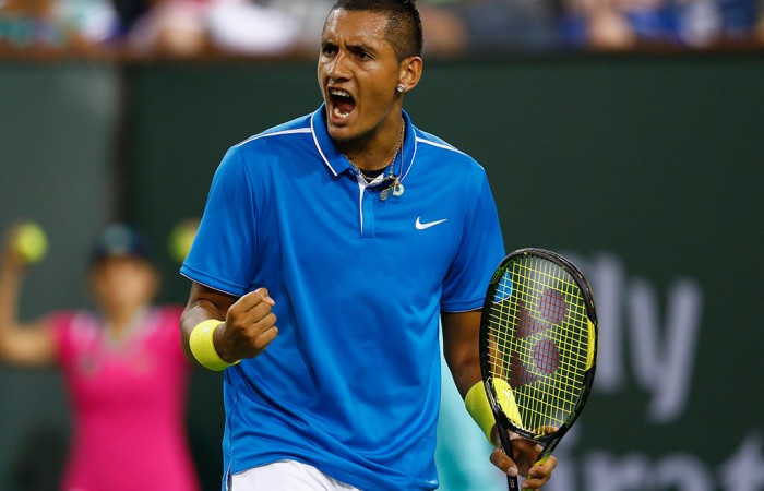 Nick Kyrgios celebrates a point en route to victory over Denis Kudla in the first round of the BNP Paribas Open at Indian Wells; Getty Images Nick Kyrgios celebrates a point en route to victory over Denis Kudla in the first round of the BNP Paribas Open at Indian Wells; Getty Images