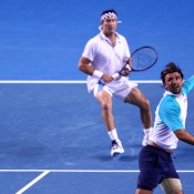 Goran Ivanisevic (R) and Pat Cash, seen here competing during the Australian Open 2012 Legends event, will be back in action for the event at Australian Open 2013; Getty Images