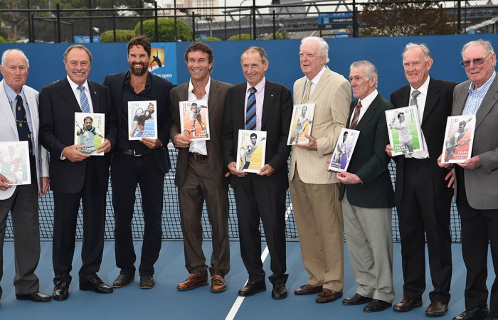 Australian tennis legends (L-R) Neale Fraser, John Newcombe, Patrick Rafter, Pat Cash, Ashley Cooper, Fred Stolle, Ken Rosewall, Tony Roche and Frank Sedgman pose after being honoured on a postage stamp as recipients of the 2016 Australia Post Legends Award; Vince Caligiuri/Getty Images Australian tennis legends (L-R) Neale Fraser, John Newcombe, Patrick Rafter, Pat Cash, Ashley Cooper, Fred Stolle, Ken Rosewall, Tony Roche and Frank Sedgman pose after being honoured on a postage stamp as recipients of the 2016 Australia Post Legends Award; Vince Caligiuri/Getty Images