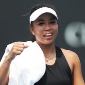 Lizette Cabrera celebrates her Hobart International second-round victory over Kristyna Pliskova. (Getty Images)