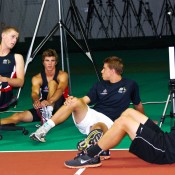 Luke Saville, Ben Mitchell, James Duckworth and Maverick Banes gather for a chat. Tennis Australia.