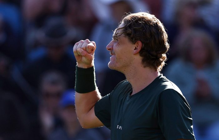 Max Purcell Max Purcell celebrates winning through to the ATP Eastbourne final. (Getty Images)