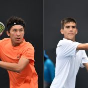 James McCabe (L) and Philip Sekulic in action during the semifinals of the 16/u Australian Championships. (photo: Elizabeth Bai/Tennis Australia)
