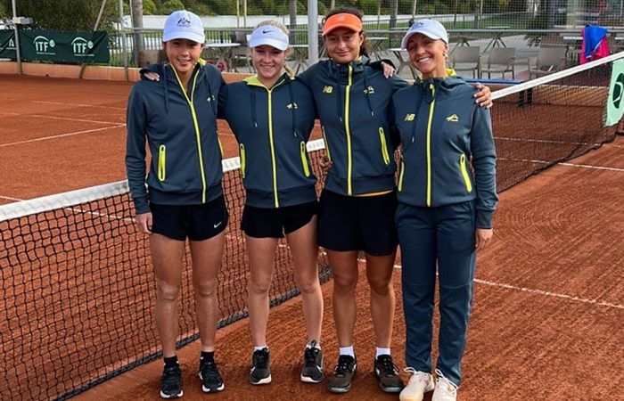 Koharu Nishikawa, Emerson Jones, Tahlia Kokkinis and captain Olivia Rich at the 2023 Junior Billie Jean King Cup Finals in Spain. Koharu Nishikawa, Emerson Jones, Tahlia Kokkinis and captain Olivia Rich at the 2023 Junior Billie Jean King Cup Finals in Spain.