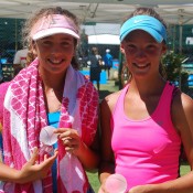 Jessica Zaviacic from Victoria (L) teamed with Gabriella Da Silva-Fick from New South Wales to win the girls' 12s doubles title at the 2013 National Grasscourt Championships in Mildura; Tennis Australia