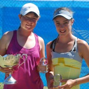 Nicole Kraemer (L) from South Australia won her first national title after defeating Gabrielle O'Gorman (R) from New South Wales in three sets in the 14s National Grasscourt Championships girls' final; Tennis Australia