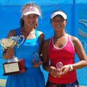 Jessica Zaviacic (L) from Victoria won her first national title at the 12s National Grasscourt Championships, defeating Kyra Yap (R) from Queensland in the girls' final; Tennis Australia