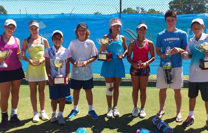 All the finalists from the 2013 National Grasscourt Championships singles events in Mildura: (L-R) Nicole Kramer (SA), Gabrielle O'Gorman (NSW), Rinky Hijikata (NSW), Sam May (SA), Jessica Zaviacic (VIC), Kyra Yap (QLD), Daniel Hobart (SA) and Alex De Minaur (NSW); Tennis Australia All the finalists from the 2013 National Grasscourt Championships singles events in Mildura: (L-R) Nicole Kramer (SA), Gabrielle O'Gorman (NSW), Rinky Hijikata (NSW), Sam May (SA), Jessica Zaviacic (VIC), Kyra Yap (QLD), Daniel Hobart (SA) and Alex De Minaur (NSW); Tennis Australia