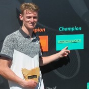 Blake Mott celebrates his victory at the Launceston International ATP Challenger event; Tennis Australia