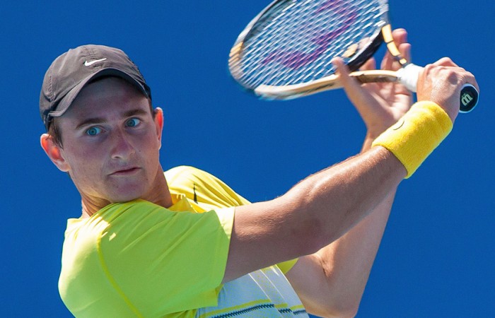 Bradley Mousley in action during the 2012 Optus 16 Australian Championships at Melbourne Park; Matt Johnson