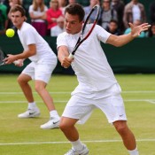 Brad Mousley (left) and Jay Andrijic during their quarterfinal loss in the Wimbledon 2013 boys' doubles championships. GETTY IMAGES