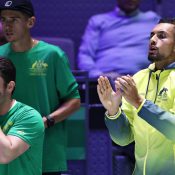 NIck Kyrgios supporting his Australian Davis Cup teammates at the 2019 Finals.