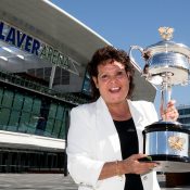 Evonne Goolagong Cawley  with the Daphne Akhurst Memorial Cup  2019 Australian Open  Trophy arrival and Welcome ceremony   Monday, January 14, 2019. MANDATORY PHOTO CREDIT Tennis Australia/ Fiona Hamilton