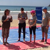 Evonne Goolagong Cawley (L) helps launch the first ever fundraising partnership between Tennis Australia, the National Breast Cancer Foundation and Prostate Cancer Foundation of Australia as part of the AO Blitz in Noosa; Tennis Australia