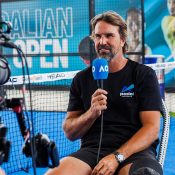 Pat Rafter chats on The Sit-Down podcast. [Photo: Aaron Francis/TENNIS AUSTRALIA]