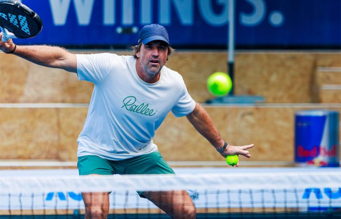 Pat Rafter during the Red Bull Rally Pro at the Topcourt Padel arena at Australian Open 2025 in Melbourne (TENNIS AUSTRALIA/ AARON FRANCIS)