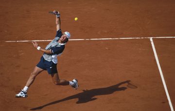 Patrick Rafter of Australia makes an off the ground overhead shot return against Sergi Bruguera during the Men's Singles semi final match during the French Open Tennis Championship on 6th June 1997 at the Stade Roland Garros Stadium in Paris, France. (Photo by Gary M. Prior/Getty Images)