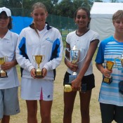 Optus Nationals Grasscourt winners and finalists (l to r): Alexei Popyrin, Michelle Pits, Naiktha Bains and Omar Jasika.