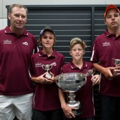 Team QLD (L-R) Des Tyson, Patrick Harper, Dane Sweeny, Jayden Court at 14/u Australian Teams Championship trophy presentation; Elizabeth Xue Bai