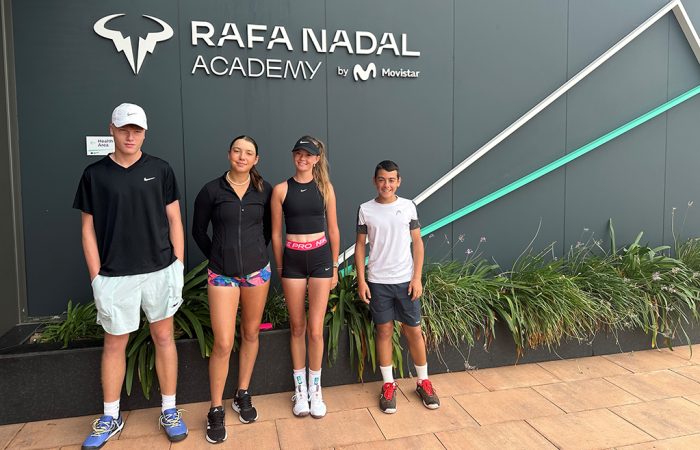 Australian juniors George Diable, Ceressa Jackson, Brooke Komorowski and Novak Palombo at the Rafa Nadal Academy in Spain. Picture: Tennis Australia Australian juniors George Diable, Ceressa Jackson, Brooke Komorowski and Novak Palombo at the Rafa Nadal Academy in Spain. Picture: Tennis Australia