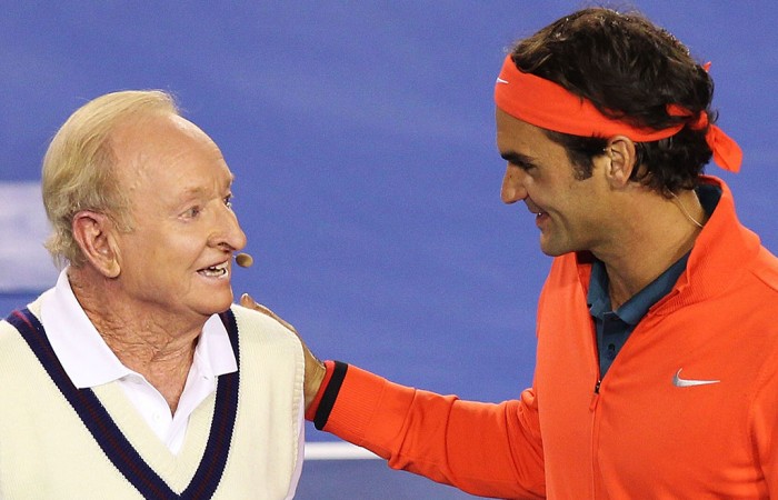 Rod Laver (left) and Roger Federer, Australian Open, 2014. GETTY IMAGES