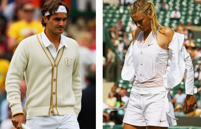 No.6 Formal wear found its way onto the tennis court at Wimbledon 2008. Roger Federer's cardie was more preppy than sporty, while Maria Sharapova's tuxedo top allowed the Russian superstar to go straight from the court to formal engagements without needing to change her clothes. No.6 Formal wear found its way onto the tennis court at Wimbledon 2008. Roger Federer's cardie was more preppy than sporty, while Maria Sharapova's tuxedo top allowed the Russian superstar to go straight from the court to formal engagements without needing to change her clothes.