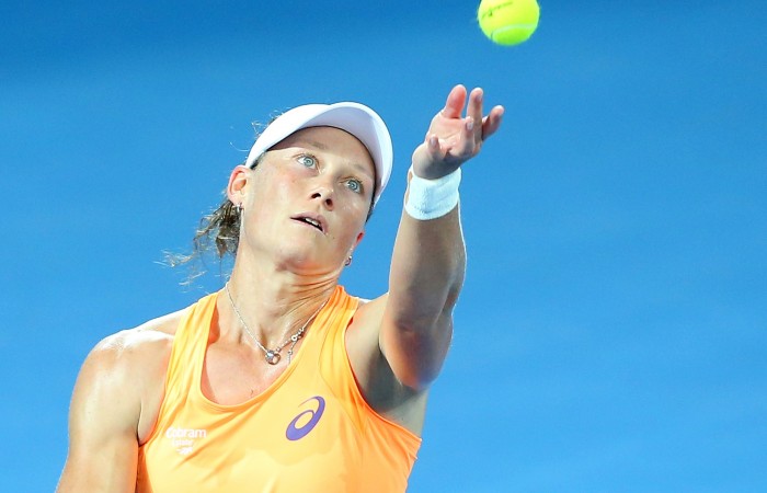 Samantha Stosur Samantha Stosur of Australia serves in her match against Varvara Lepchenko of the USA during day one of the 2015 Brisbane International at Pat Rafter Arena on January 4, 2015 in Brisbane, Australia. (Photo by Chris Hyde/Getty Images)